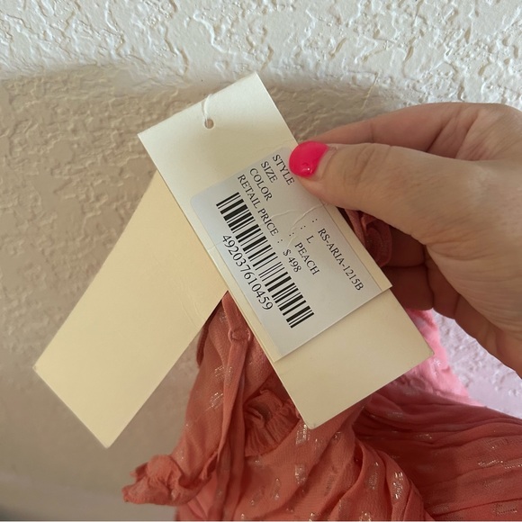 NWT Rococo Sand Aria Ruffle Metallic Maxi Dress Peach - Picture 9 of 10